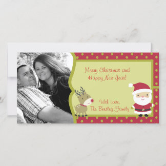 Red Santa and Reindeer Personalized Photo Card