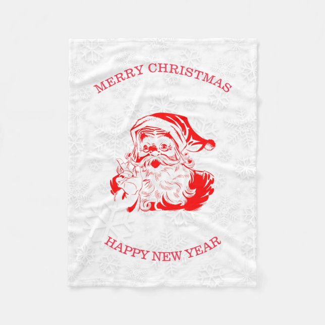 Red Santa And Snowflakes Fleece Blanket (Front)