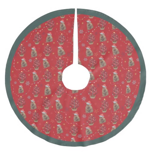 Red Santa Armadillo With Christmas Tree Brushed Polyester Tree Skirt