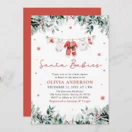 Red Santa Babies Twins Christmas Baby Shower Invitation