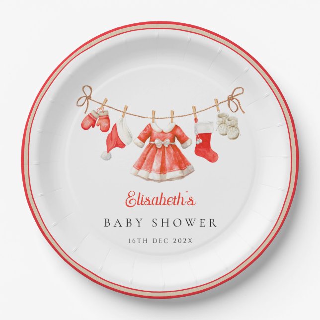 Red Santa Baby Baby Shower Paper Plates (Front)