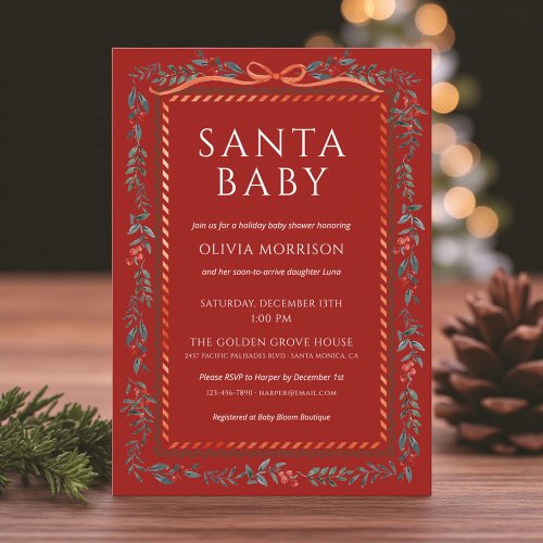 Christmas Santa Baby Red baby shower invitation