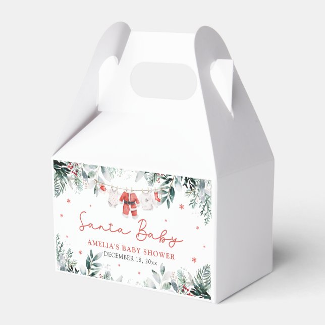 Red Santa Baby Christmas Baby Clothes Baby Shower Favor Boxes (Front Side)