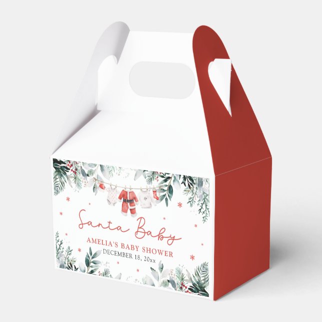 Red Santa Baby Christmas Baby Clothes Baby Shower Favor Boxes (Front Side)