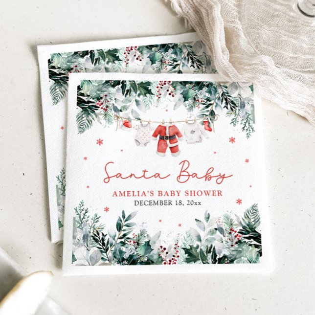 Red Santa Baby Christmas Baby Clothes Baby Shower Napkins (Creator Uploaded)