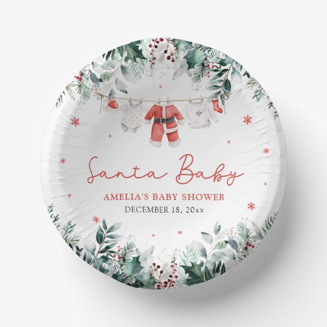 Red Santa Baby Christmas Baby Clothes Baby Shower Paper Bowls (Front)