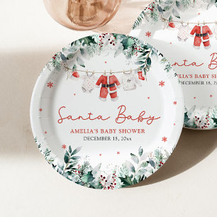 Red Santa Baby Christmas Baby Clothes Baby Shower Paper Plates