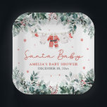 Red Santa Baby Christmas Baby Clothes Baby Shower Paper Plates<br><div class="desc">The Red Santa Baby Christmas Baby Clothes Baby Shower Sugar Cookie is a festive, delicious addition to your holiday baby shower treats! Each sugar cookie is decorated with an adorable design of red Santa baby clothes hanging on a Christmas clothesline, adding a cheerful holiday touch. These sweet treats perfectly capture...</div>