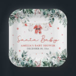 Red Santa Baby Christmas Baby Clothes Baby Shower Paper Plates<br><div class="desc">The Red Santa Baby Christmas Baby Clothes Baby Shower Sugar Cookie is a festive, delicious addition to your holiday baby shower treats! Each sugar cookie is decorated with an adorable design of red Santa baby clothes hanging on a Christmas clothesline, adding a cheerful holiday touch. These sweet treats perfectly capture...</div>