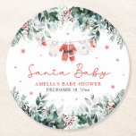 Red Santa Baby Christmas Baby Clothes Baby Shower Round Paper Coaster<br><div class="desc">The Red Santa Baby Christmas Baby Clothes Baby Shower Round Paper Coaster is a festive and practical detail for your holiday-themed baby shower. Featuring a cheerful red design with adorable Santa baby clothes, these coasters protect your surfaces while adding a touch of seasonal charm to your table settings. Perfect for...</div>