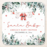 Red Santa Baby Christmas Baby Clothes Baby Shower Square Paper Coaster<br><div class="desc">The Christmas Baby Clothes Merry Little Baby Shower Paper Coaster is a charming addition to your holiday-themed celebration. Featuring adorable Christmas baby clothes and a festive design, these coasters are perfect for protecting surfaces while adding a seasonal touch to your table settings. Both practical and decorative, they bring warmth and...</div>