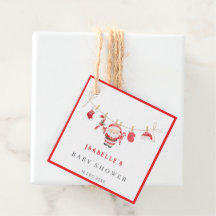 Red Santa Baby Christmas Baby Shower Favor Tags