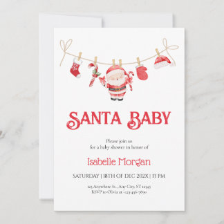 Red Santa Baby Christmas Baby Shower Invitation