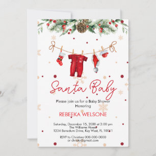 Red santa baby christmas baby shower invitation
