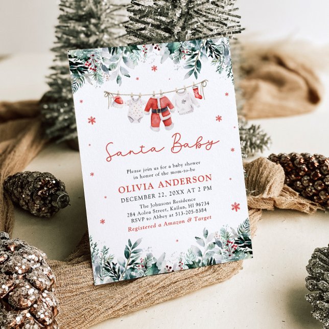 Red Santa Baby Christmas Clothesline Baby Shower Invitation Zazzle