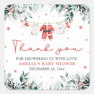 Red Santa Baby Christmas Clothesline Baby Shower Square Sticker