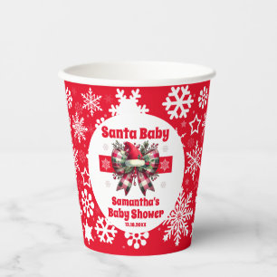 Red Santa Baby Christmas Coquette Bow Baby Shower Paper Cups