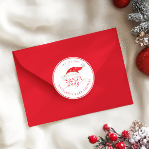 Red Santa Baby Shower Classic Round Sticker
