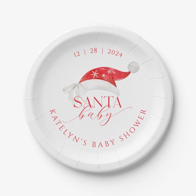 Red Santa Baby Shower Paper Plates (Front)