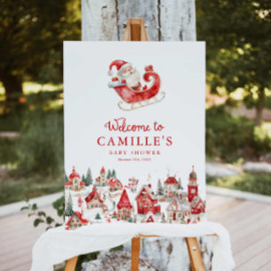 Red Santa Baby Shower Welcome Sign