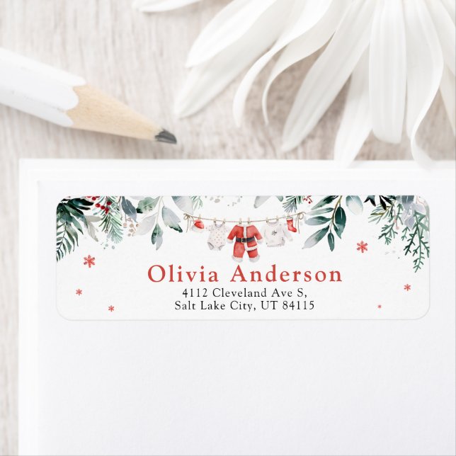 Red Santa Christmas Baby Shower Return Address Label (Insitu)