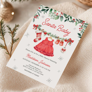 Red Santa Christmas Festive Baby Shower Invitation