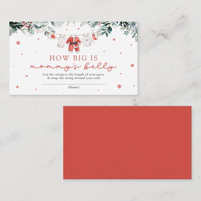 Red Santa Christmas How Big is Mommy's Belly Game Enclosure Card (Front/Back)