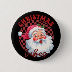 Red Santa Christmas Vibes Vintage Pink Santa Claus Button
