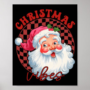 Red Santa Christmas Vibes Vintage Pink Santa Claus Poster