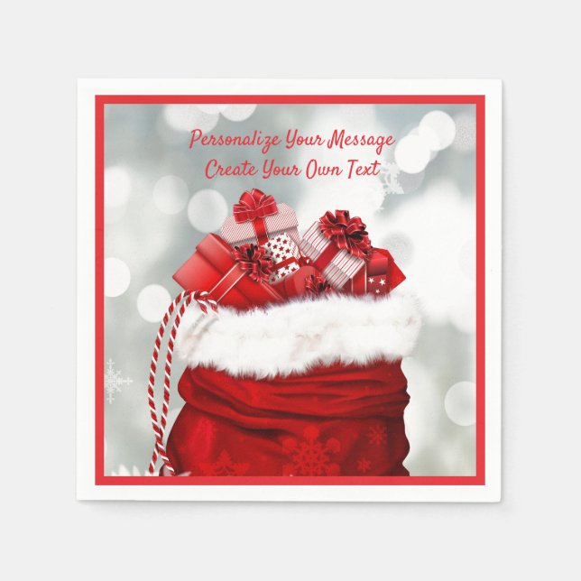 Red Santa Claus Bag Full of Christmas Gifts Napkins (Front)