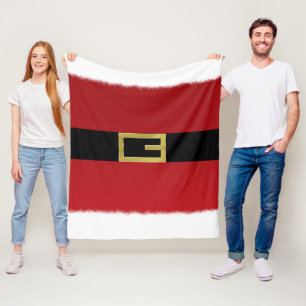 Red Santa Claus Belt & White Fur Christmas Holiday Fleece Blanket