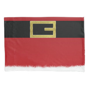 Red Santa Claus Belt & White Fur Christmas Holiday Pillow Case