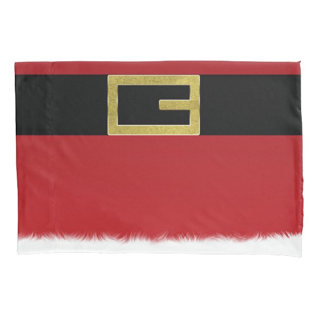 Red Santa Claus Belt & White Fur Christmas Holiday Pillow Case (Front)