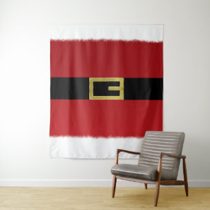 Red Santa Claus Belt & White Fur Christmas Holiday Tapestry