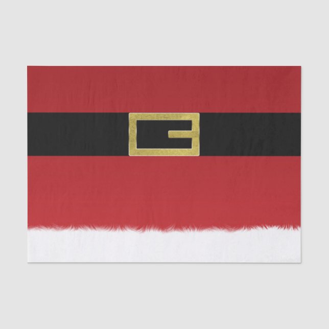 Red Santa Claus Belt & White Fur Christmas Holiday Tissue Paper (Front)