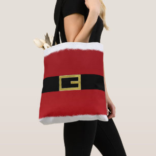 Red Santa Claus Belt & White Fur Christmas Holiday Tote Bag