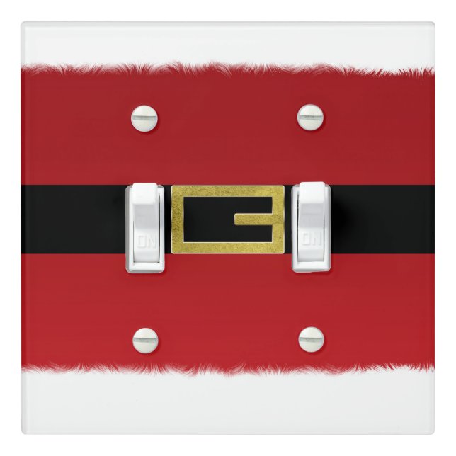Red Santa Claus Belt & White Fur Christmas Light Switch Cover (In Situ)