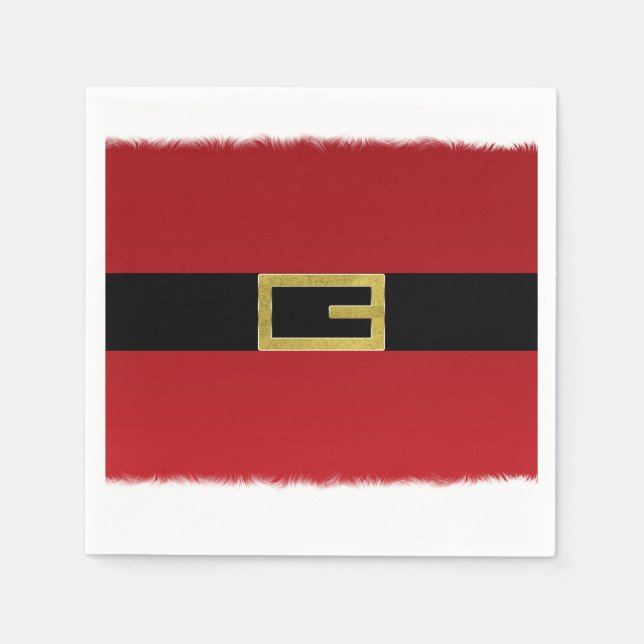 Red Santa Claus Belt & White Fur Christmas Napkins (Front)