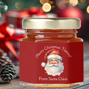 Red Santa Claus Christmas Party Personalized Honey Jar Favors