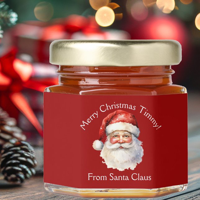 Red Santa Claus Christmas Party Personalized Honey Jar Favors (Creator Uploaded)