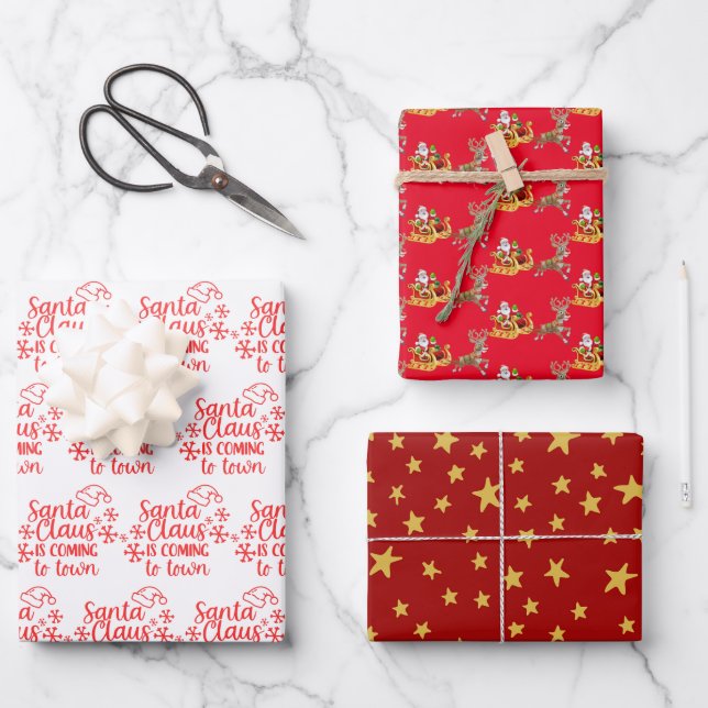 Red Santa Claus Christmas Wrapping Paper Sheets (Front)
