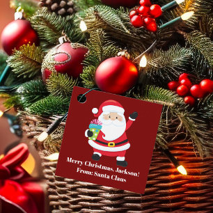 Red Santa Claus Custom Kids Christmas Party Favor Tags
