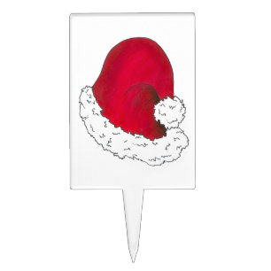 Red Santa Claus Hat Christmas Happy Holidays Cake Topper