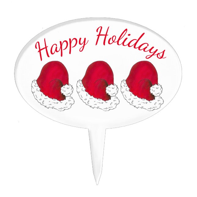 Red Santa Claus Hat Christmas Happy Holidays Cake Topper (Front)