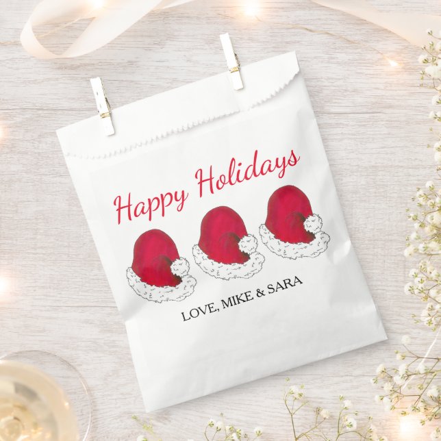 Red Santa Claus Hat Christmas Happy Holidays Favor Bag (Clipped)