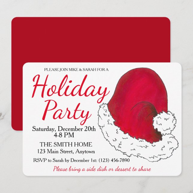 Red Santa Claus Hat Christmas Holiday Party Invitation (Front/Back)