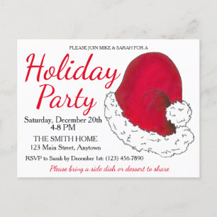 Red Santa Claus Hat Christmas Holiday Party Invitation Postcard