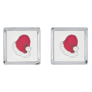 Red Santa Claus Hat Merry Christmas Xmas Holiday Silver Cufflinks