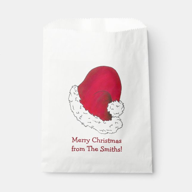 Red Santa Claus Hat Personalized Merry Christmas Favor Bag (Front)