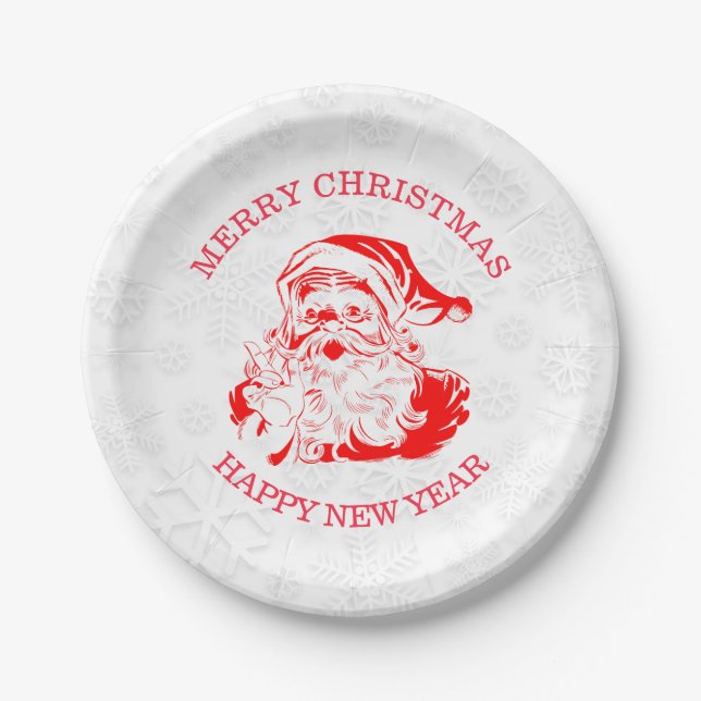Red Santa Claus Paper Plates (Front)